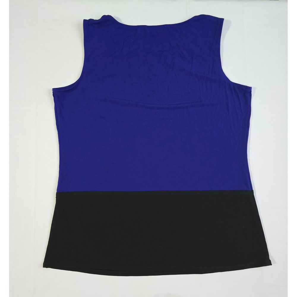 Calvin Klein Womens Blue Black Colorblock Sleeveless Shell Top Stretch Jersey L - Picture 8 of 13